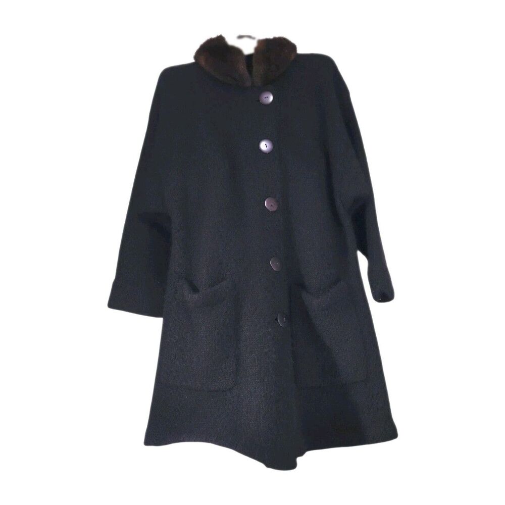 Vintage Braefair Wool Sweater Coat with Genuine Mink Collar- XL  14/16